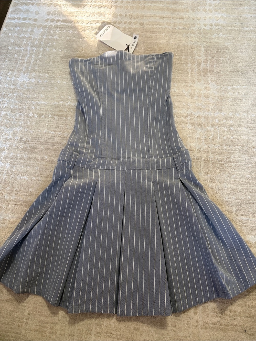 Women’s Gray Pinstripe Strapless Dress by Bershka